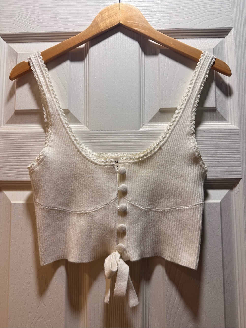 For Love and Lemons Ivory Knit Tie-Front Crop Tank